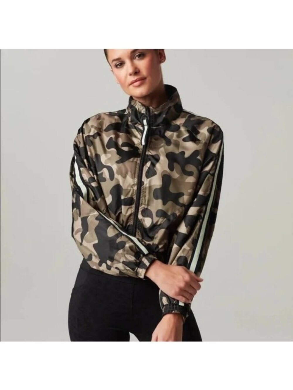 Blanc Noir Wind Jacket Small Sport Camouflage Zip Up Mock Neck Outdoor Gorpcore